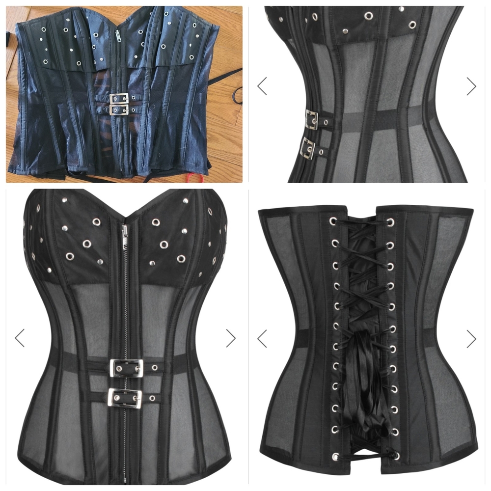 Black Corset with Buckle and Lace-Up Back